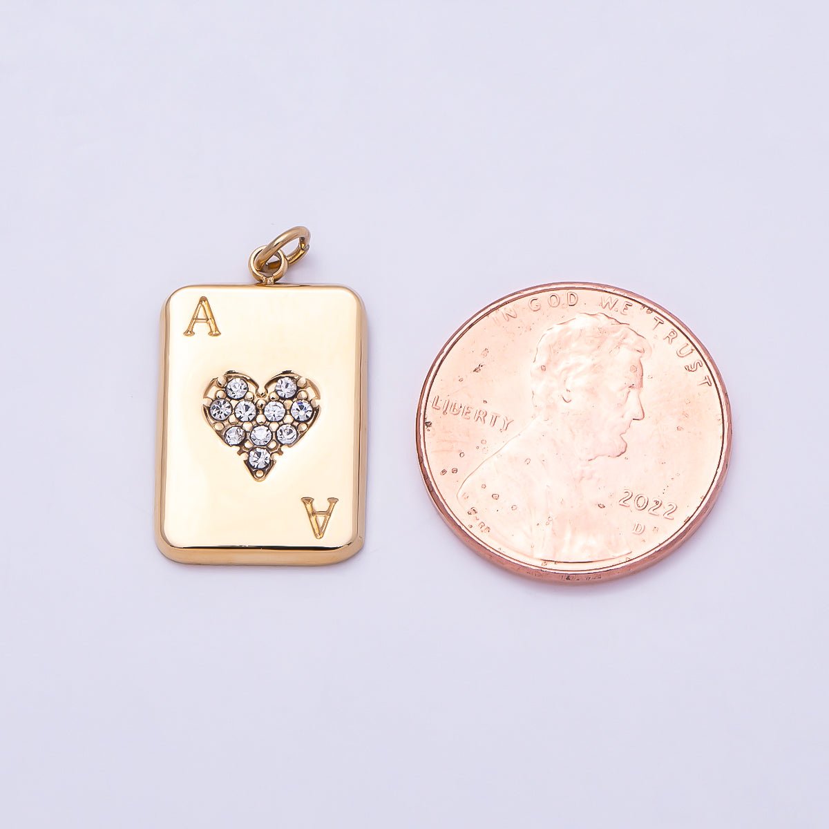 PVD Gold Stainless Steel 20mm Micro Paved CZ Ace of Heart Game Card Charm | Charms-01028 - DLUXCA