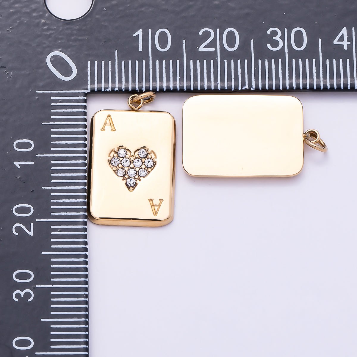 PVD Gold Stainless Steel 20mm Micro Paved CZ Ace of Heart Game Card Charm | Charms-01028 - DLUXCA