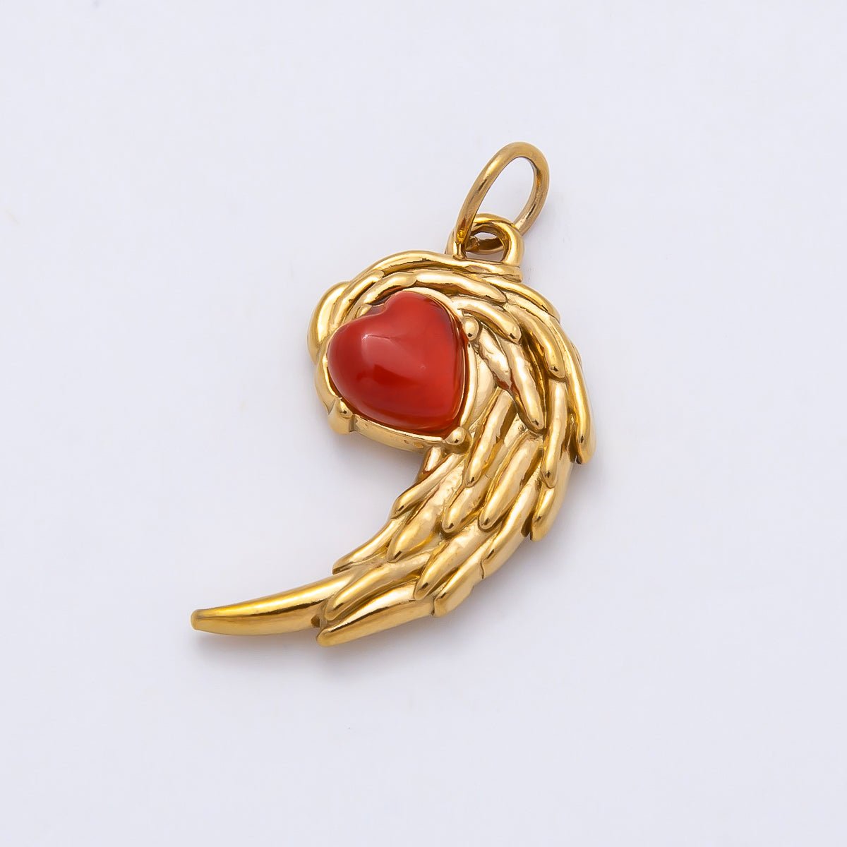 PVD Gold Stainless Steel 22mm Red, Green Heart Curved Angel Wing Charm | Charms-01125 Charms-00808 - DLUXCA