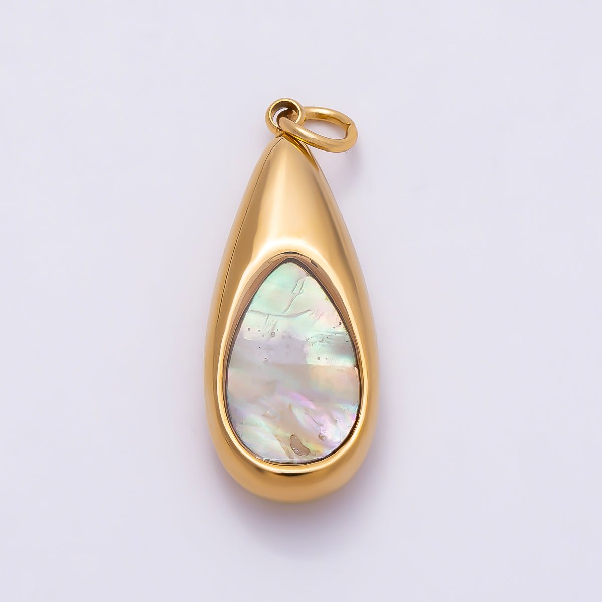PVD Gold Stainless Steel 25mm Shell Pearl Teardrop Charm | Charms-01332 - DLUXCA