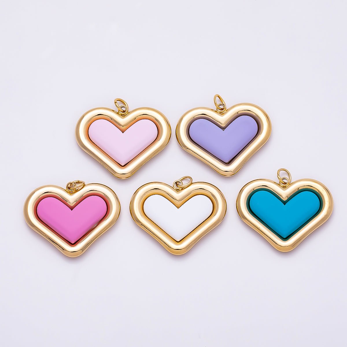 PVD Gold Stainless Steel 27mm Heart Bezel Enamel Charm | Charms-01338 ~ Charms-01342 - DLUXCA