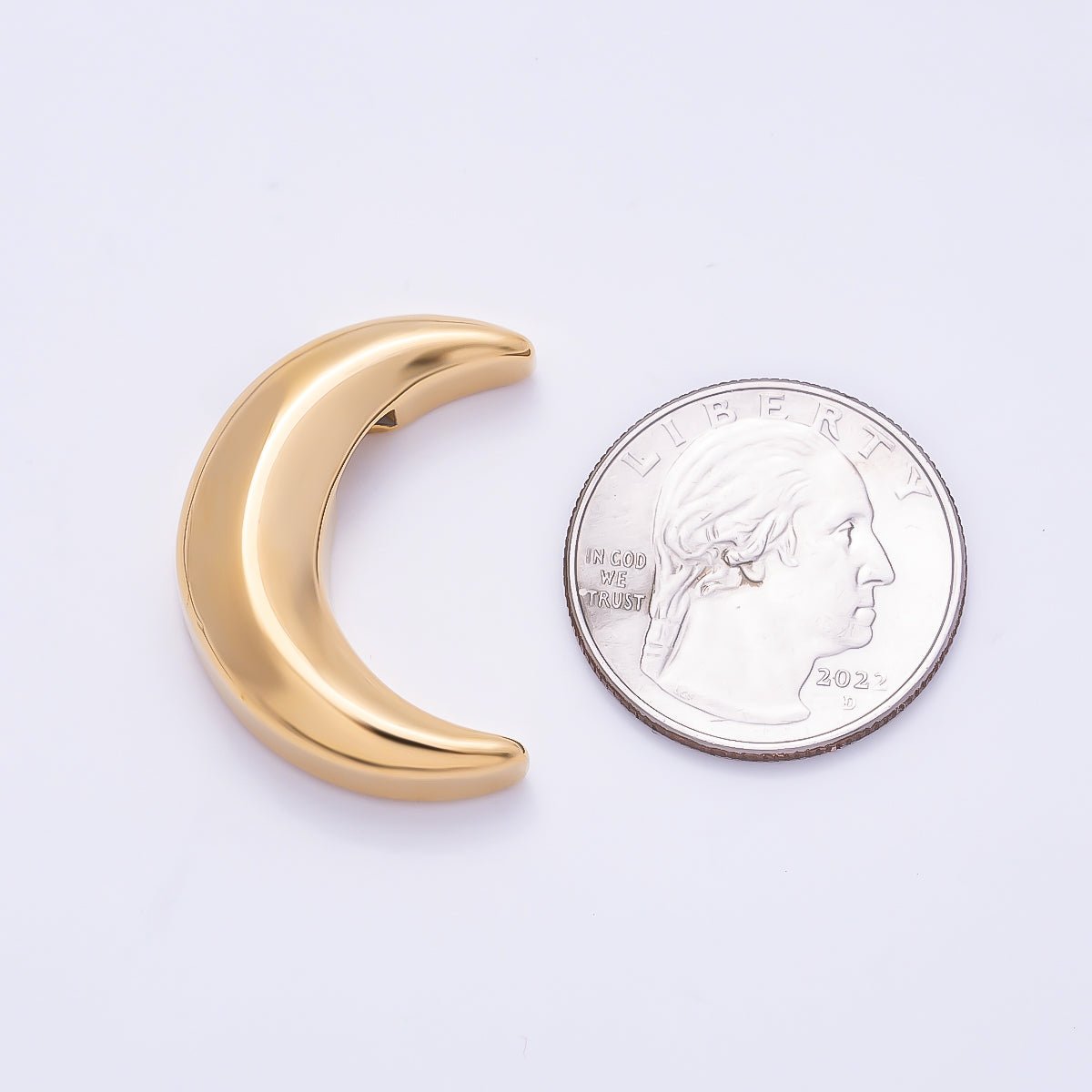 PVD Gold Stainless Steel 30mm Celestial Crescent Moon Slide Bead | Beads-00480 - DLUXCA