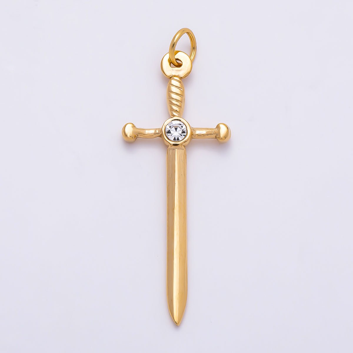 PVD Gold Stainless Steel 35mm Clear CZ Knife Sword Charm | Charms-01328 - DLUXCA