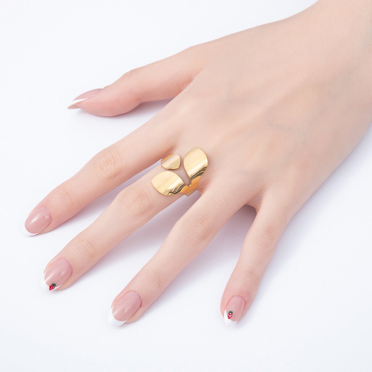 PVD Gold Stainless Steel Geometric Round Flower Minimalist Wrap Ring | Rings-00315 - DLUXCA