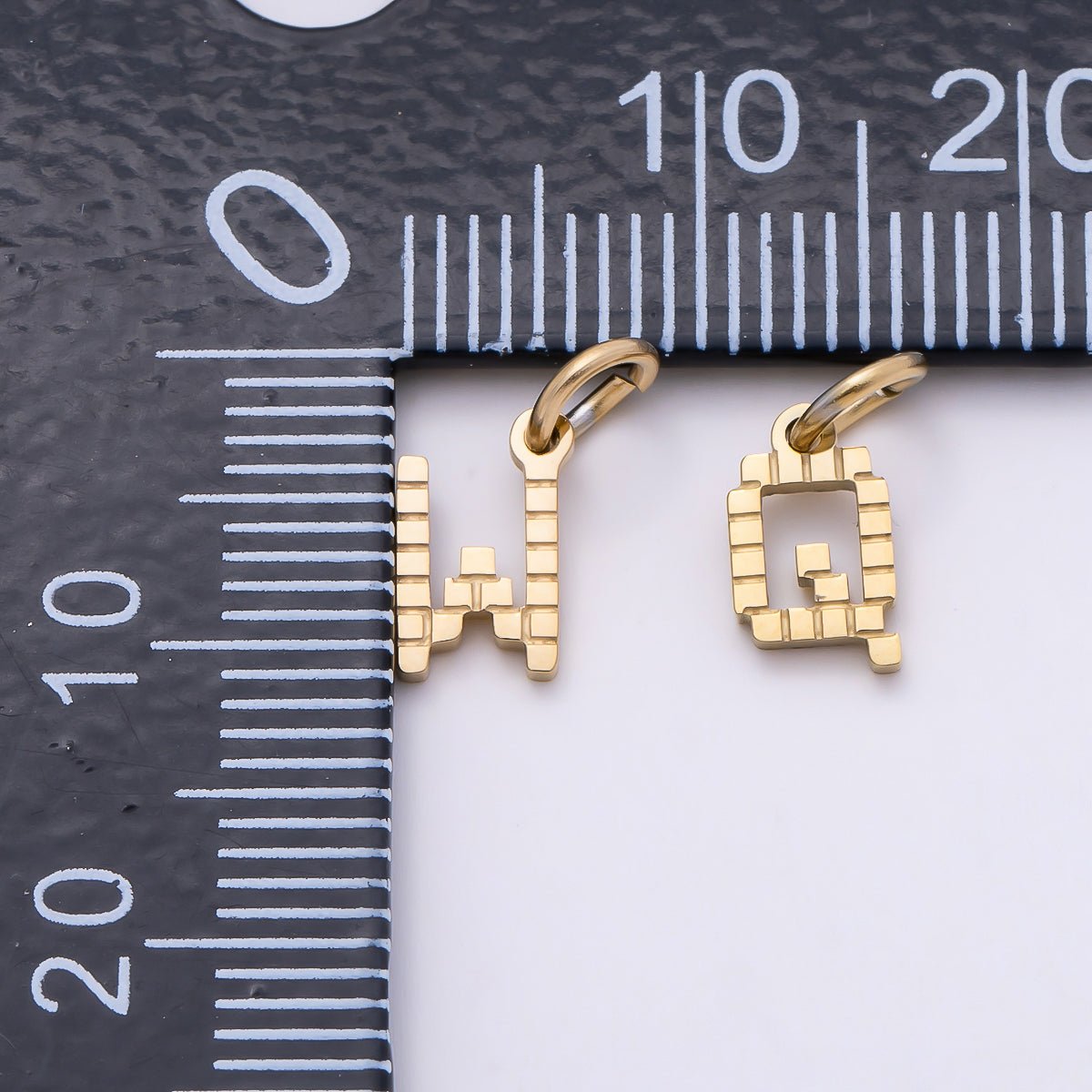 PVD Stainless 8.5mm Lined Ribbed Digital Alphabet Initial Letter Charm | Charms-01126 ~ Charms-01151 - DLUXCA