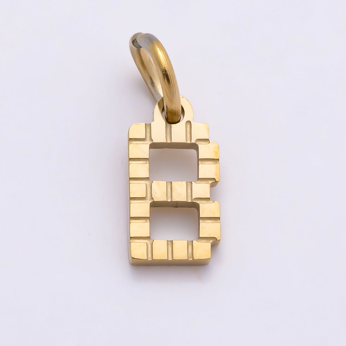 PVD Stainless 8.5mm Lined Ribbed Digital Alphabet Initial Letter Charm | Charms-01126 ~ Charms-01151 - DLUXCA