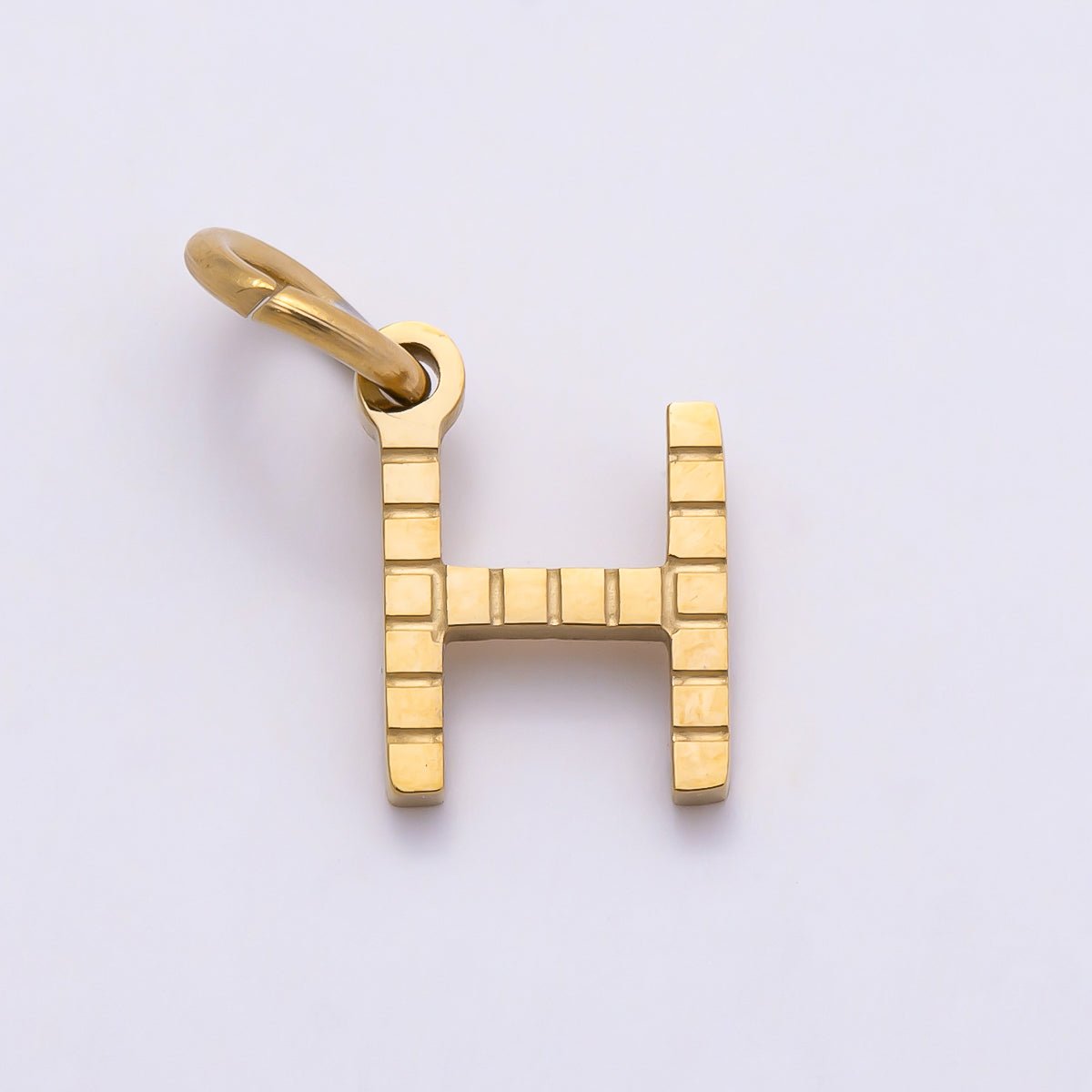 PVD Stainless 8.5mm Lined Ribbed Digital Alphabet Initial Letter Charm | Charms-01126 ~ Charms-01151 - DLUXCA