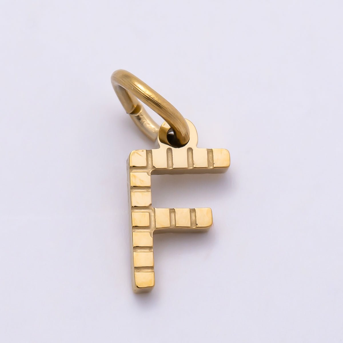 PVD Stainless 8.5mm Lined Ribbed Digital Alphabet Initial Letter Charm | Charms-01126 ~ Charms-01151 - DLUXCA