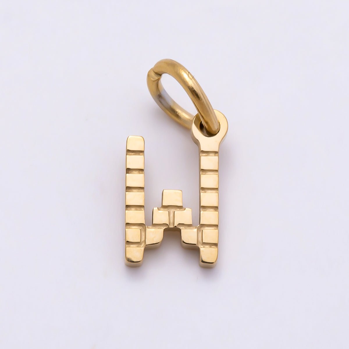 PVD Stainless 8.5mm Lined Ribbed Digital Alphabet Initial Letter Charm | Charms-01126 ~ Charms-01151 - DLUXCA