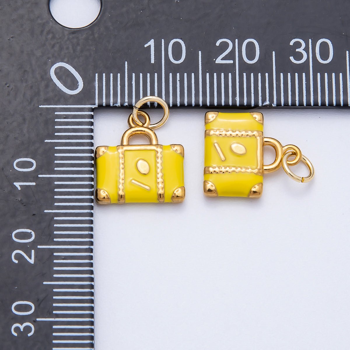 PVD Stainless Steel 13mm Yellow Black Enamel Suitcase Travel Charm | Charms - 00700 - Charms - 00701 - DLUXCA
