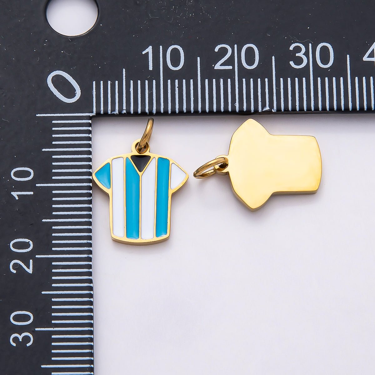 PVD Stainless Steel 14mm Blue & White Enamel Soccer Jersey Shirt Sport Charm | Charms - 00795 - DLUXCA