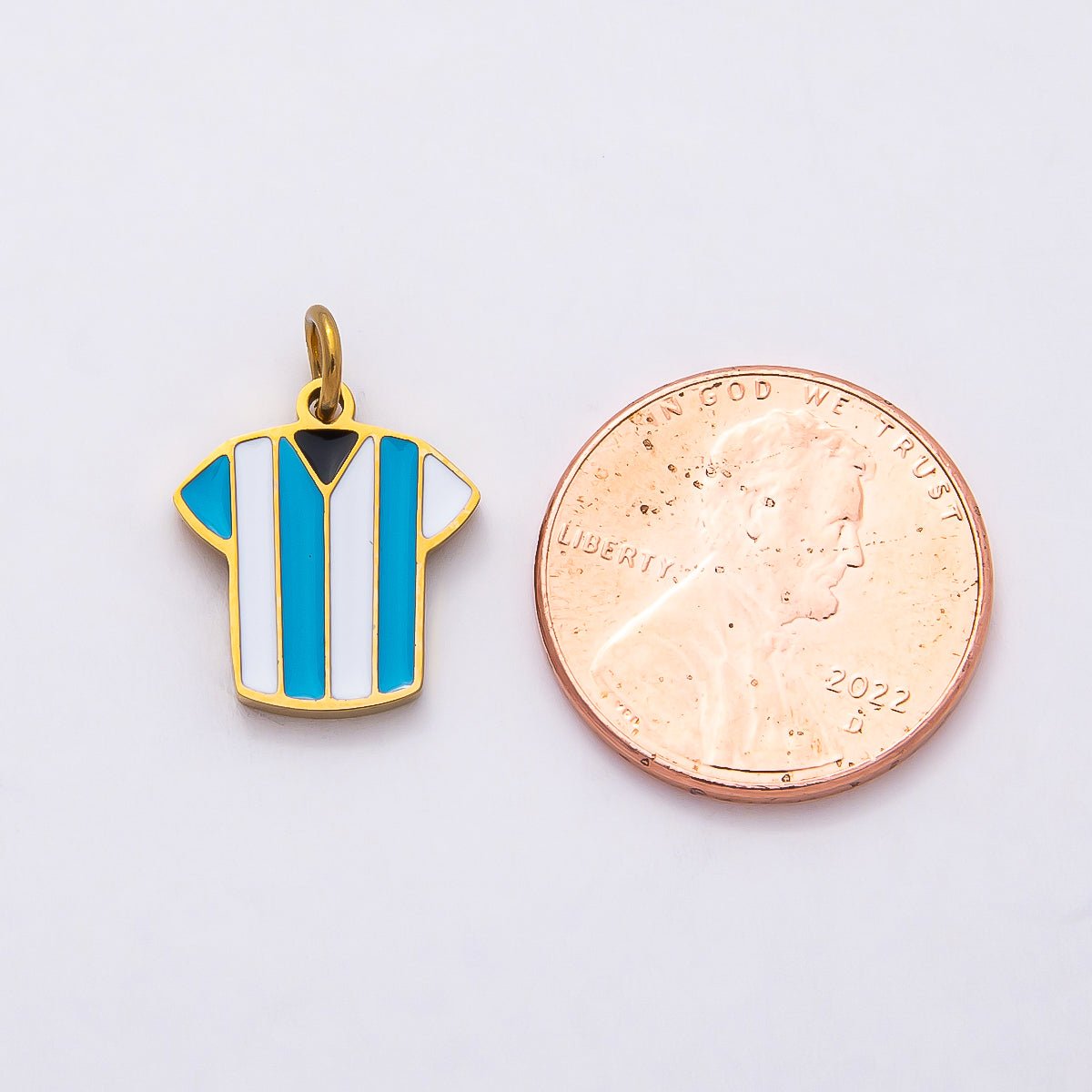 PVD Stainless Steel 14mm Blue & White Enamel Soccer Jersey Shirt Sport Charm | Charms - 00795 - DLUXCA