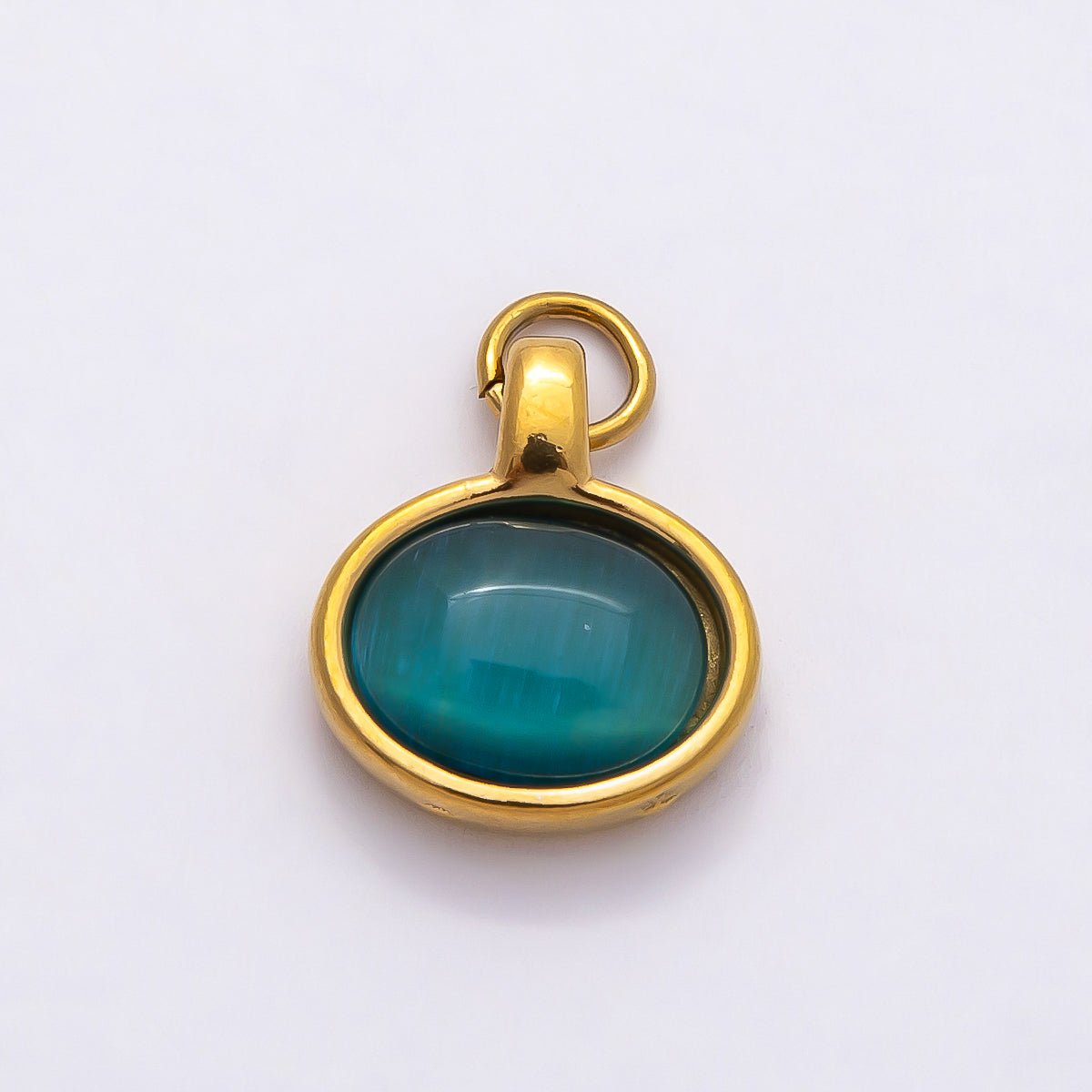 PVD Stainless Steel 14mm Turquoise, Peridot Cabochon Gemstone Oval Charm | Charms - 00804 Charms - 00805 - DLUXCA