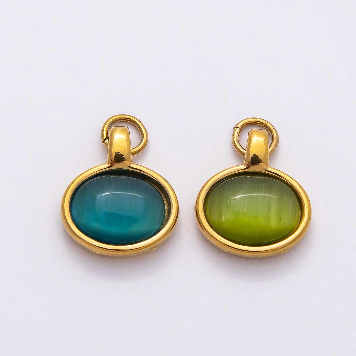 PVD Stainless Steel 14mm Turquoise, Peridot Cabochon Gemstone Oval Charm | Charms - 00804 Charms - 00805 - DLUXCA