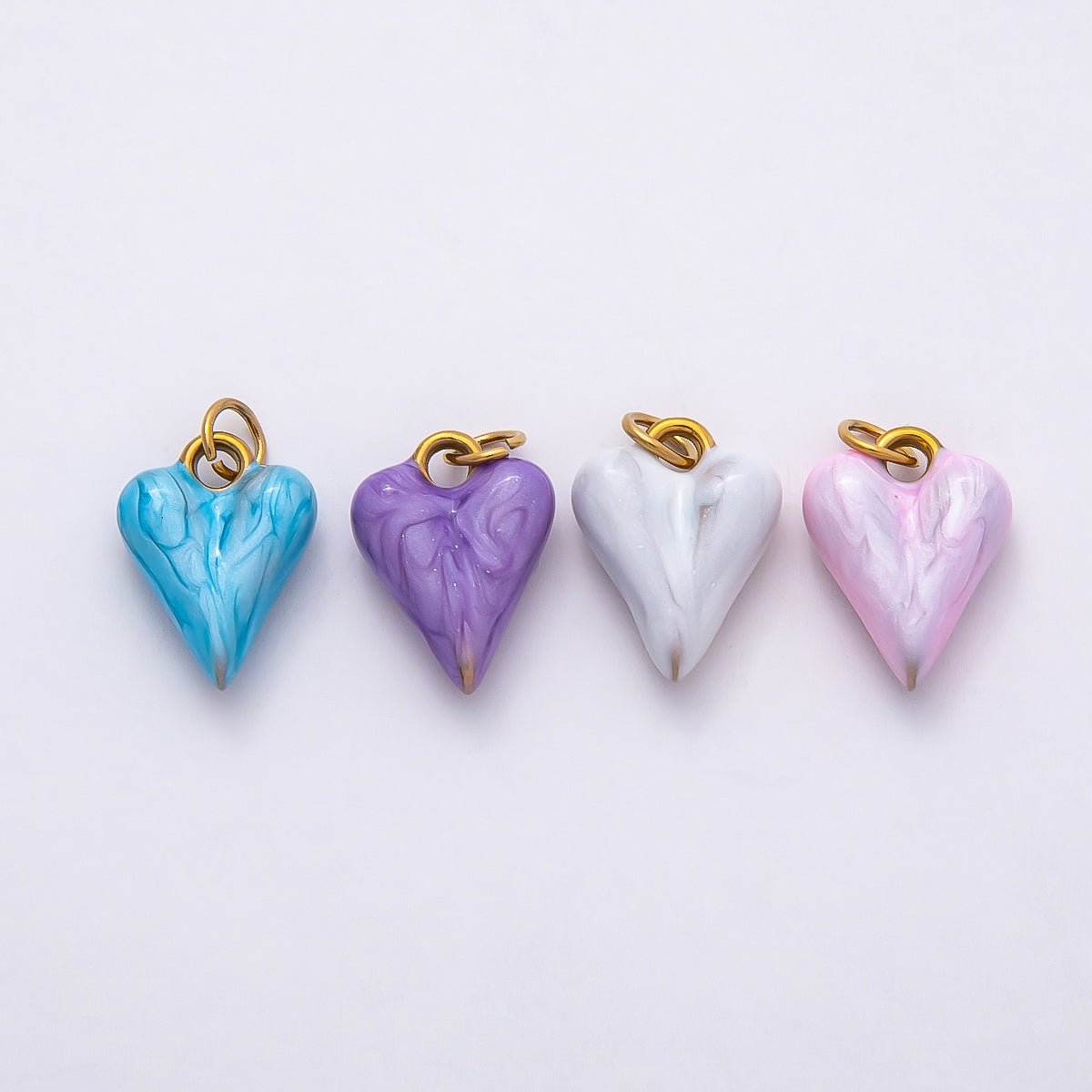 PVD Stainless Steel 16mm Pastel Color Mother of Pearl Chubby Love Heart Charm | Charms - 00777 - Charms - 00780 - DLUXCA