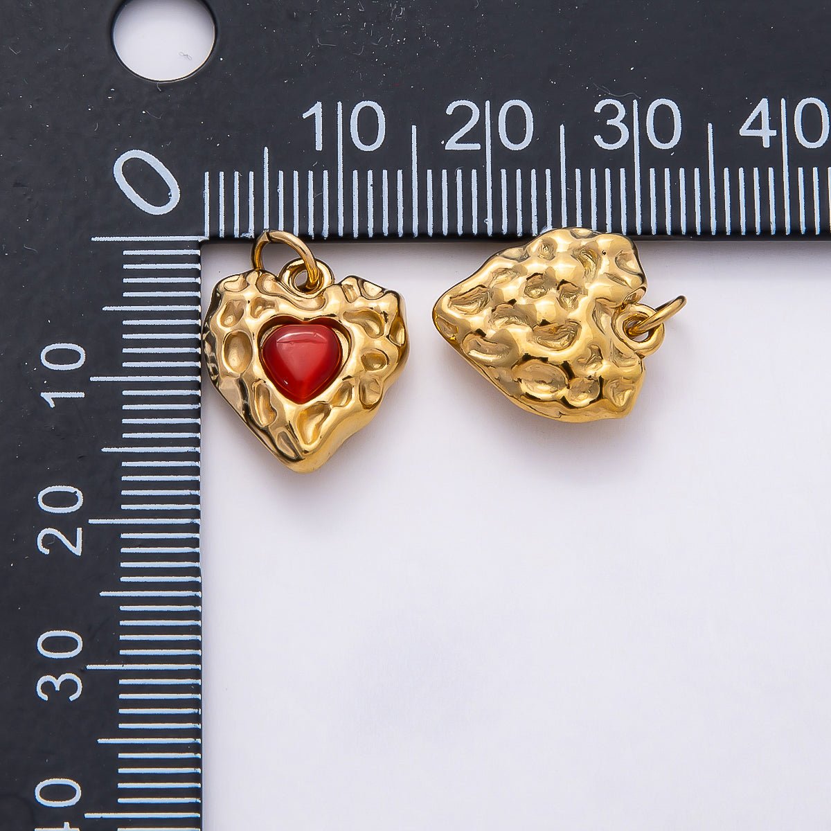 PVD Stainless Steel 16mm Red Gemstone Molten Heart Charm | Charms - 00801 - DLUXCA
