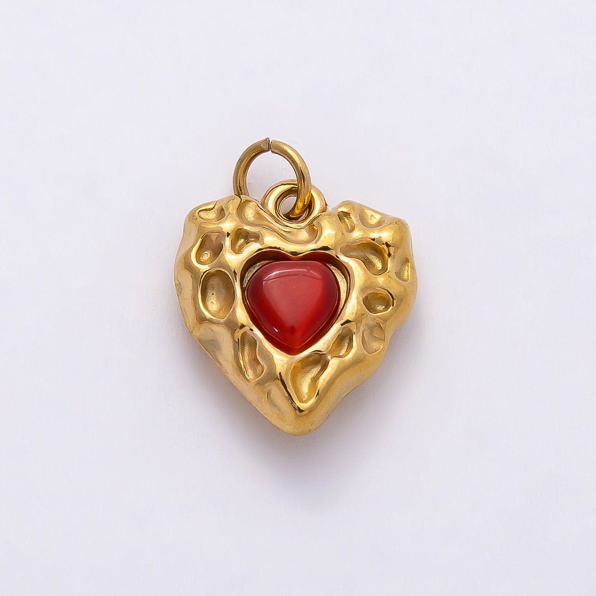 PVD Stainless Steel 16mm Red Gemstone Molten Heart Charm | Charms - 00801 - DLUXCA