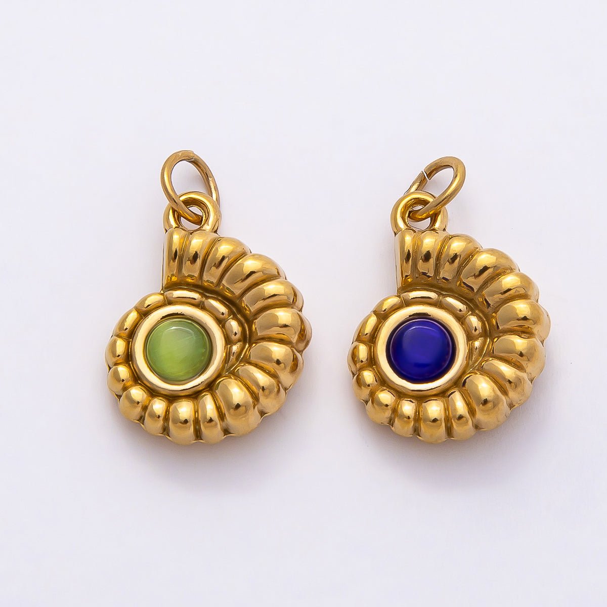 PVD Stainless Steel 17mm Blue Lapis Lazuli, Green Peridot Gemstone Conch Sea Shell Charm | Charms - 00802 Charms - 00803 - DLUXCA