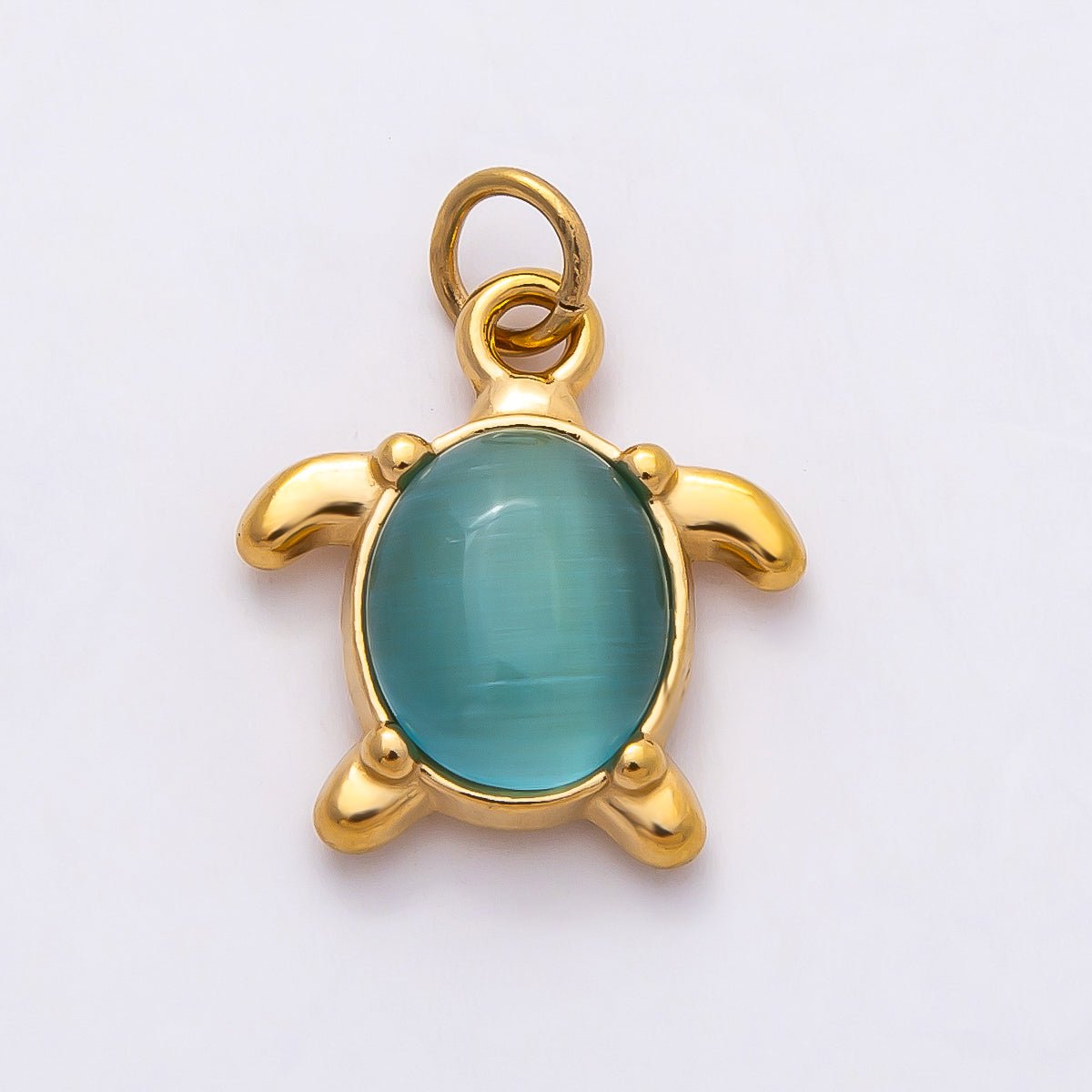 PVD Stainless Steel 17mm Colorful Cat Eye Stone Cabochon Ocean Sea Turtle Charm | Charms - 00772 - Charms - 00774 - DLUXCA
