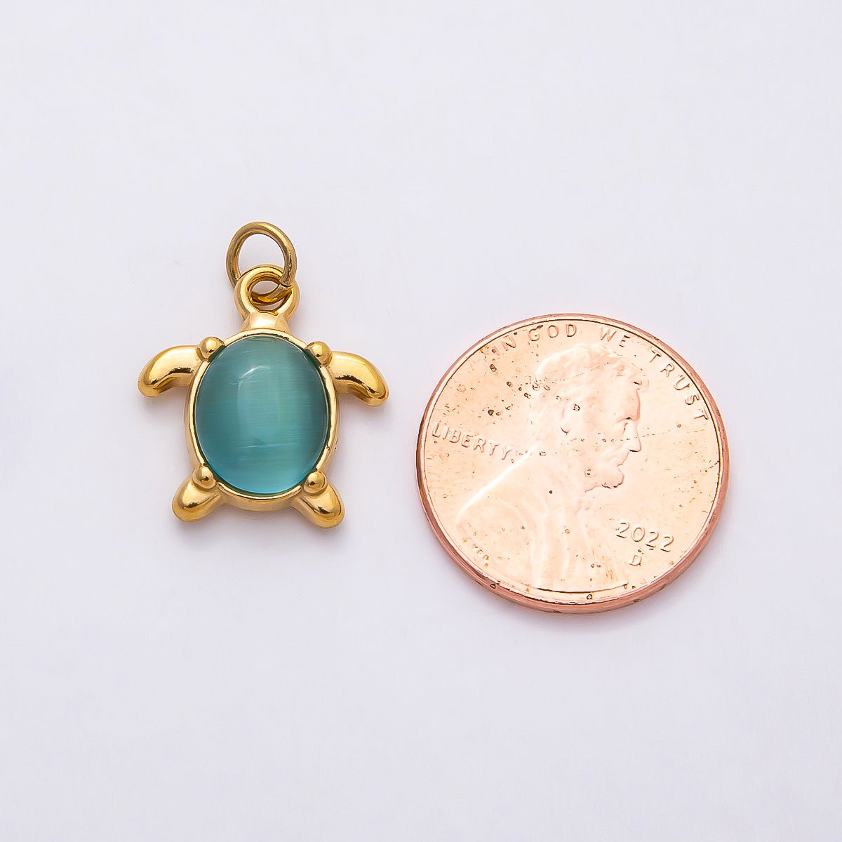 PVD Stainless Steel 17mm Colorful Cat Eye Stone Cabochon Ocean Sea Turtle Charm | Charms - 00772 - Charms - 00774 - DLUXCA