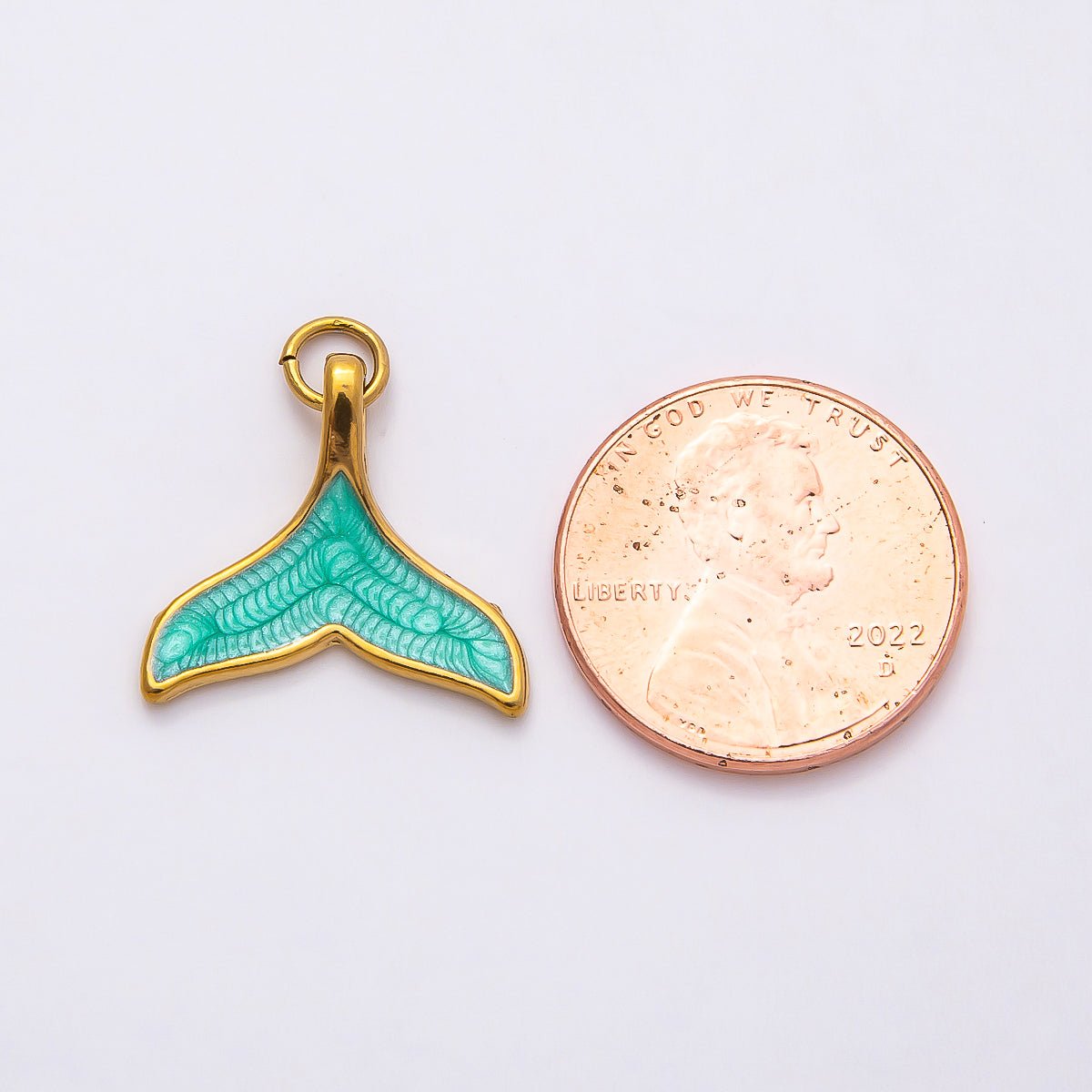 PVD Stainless Steel 18mm Teal and White Mother of Pearl Mermaid Tail Fish Charm | Charms - 00775 - Charms - 00776 - DLUXCA