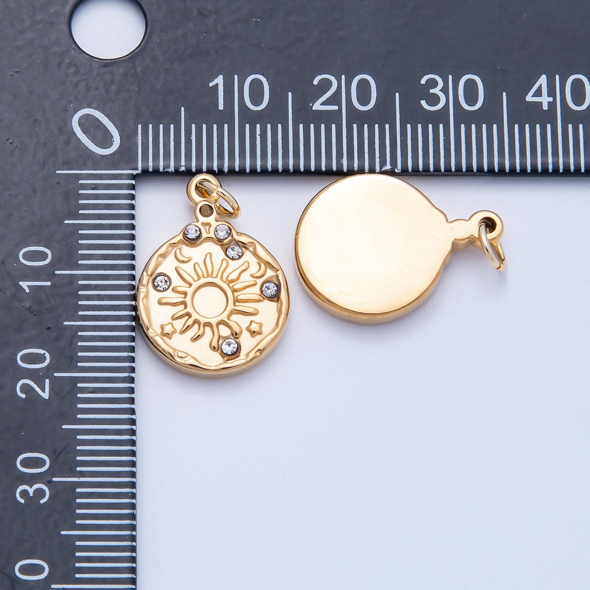 PVD Stainless Steel 19mm Clear CZ Celestial Sun Medallion Charm | Charms - 00711 - DLUXCA