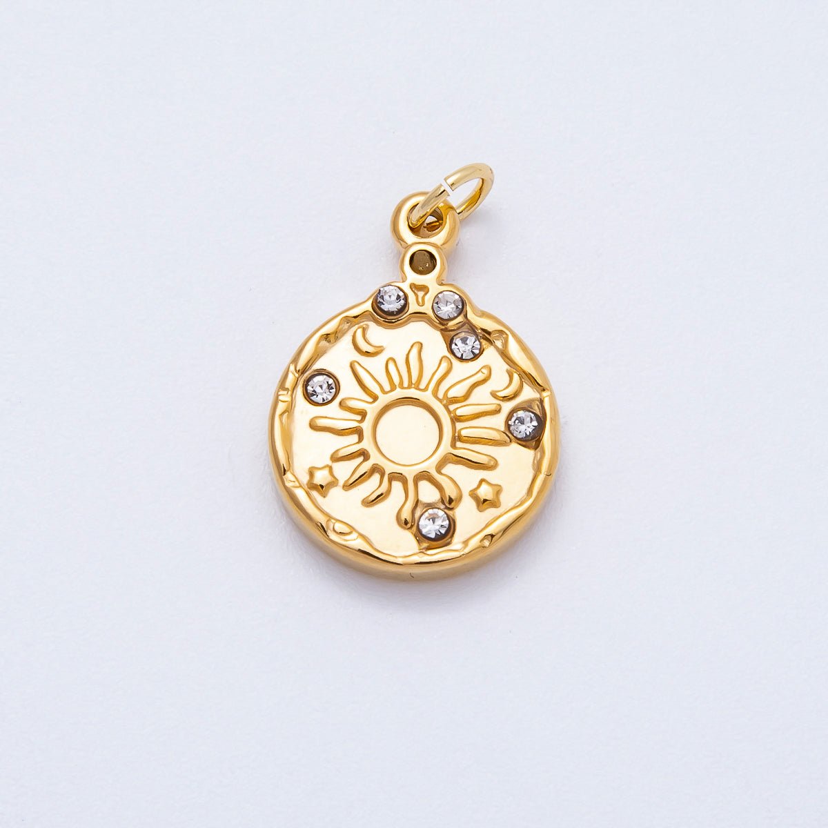 PVD Stainless Steel 19mm Clear CZ Celestial Sun Medallion Charm | Charms - 00711 - DLUXCA