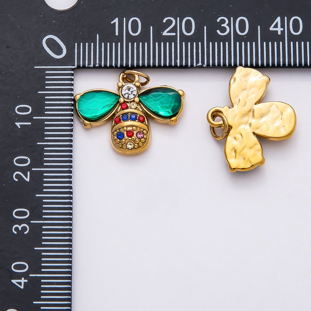 PVD Stainless Steel 21mm Multicolor Green CZ Bumble Bee Insect Charm | Charms - 00793 - DLUXCA