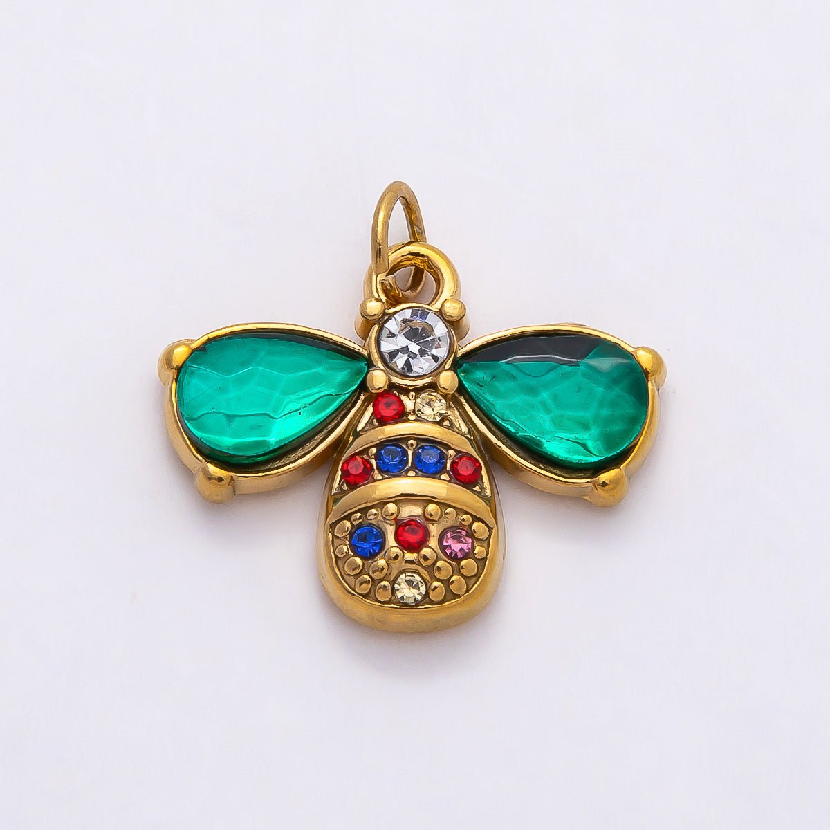 PVD Stainless Steel 21mm Multicolor Green CZ Bumble Bee Insect Charm | Charms - 00793 - DLUXCA