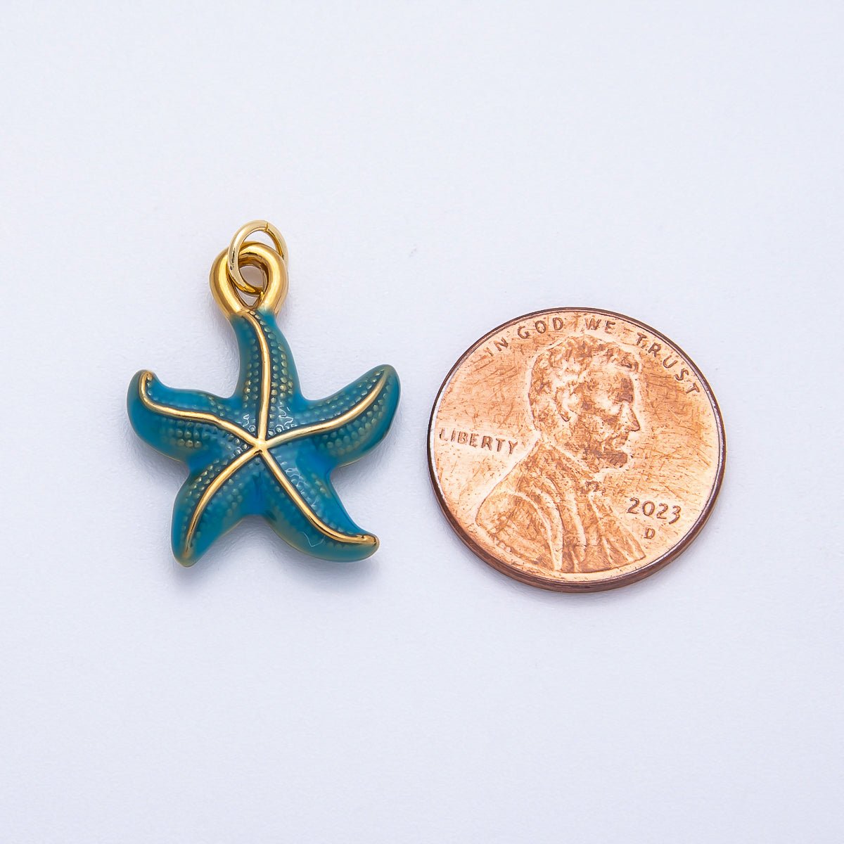 PVD Stainless Steel 22mm Blue Ocean Starfish Enamel Charm | Charms - 00704 - DLUXCA