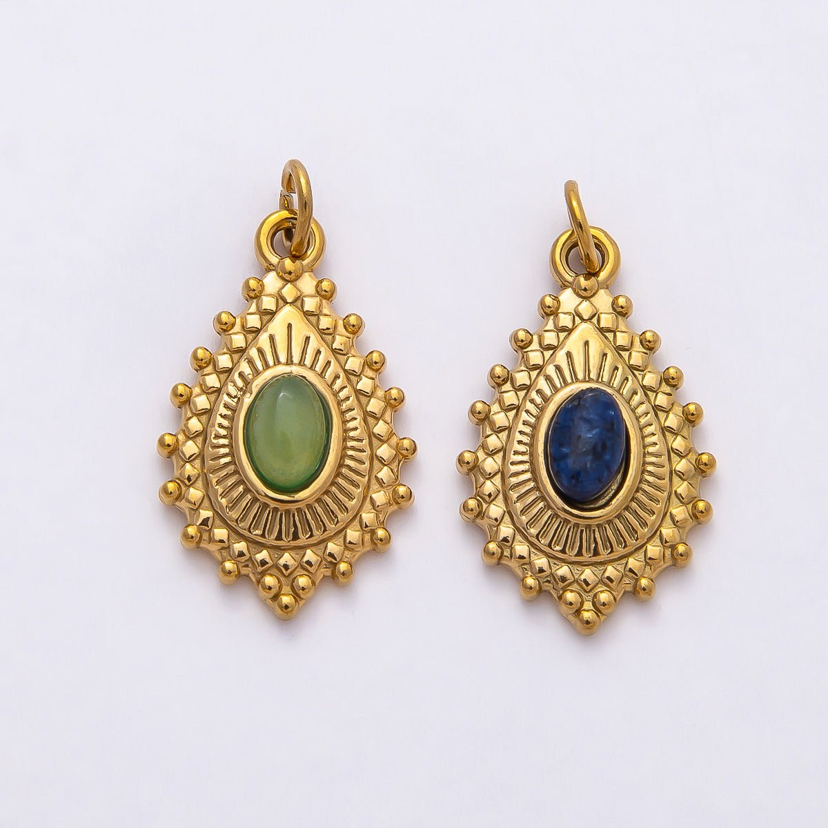 PVD Stainless Steel 22mm Lapis Lazuli, Peridot Oval Artisan Teardrop Gemstone Charm | Charms - 00791 Charms - 00792 - DLUXCA