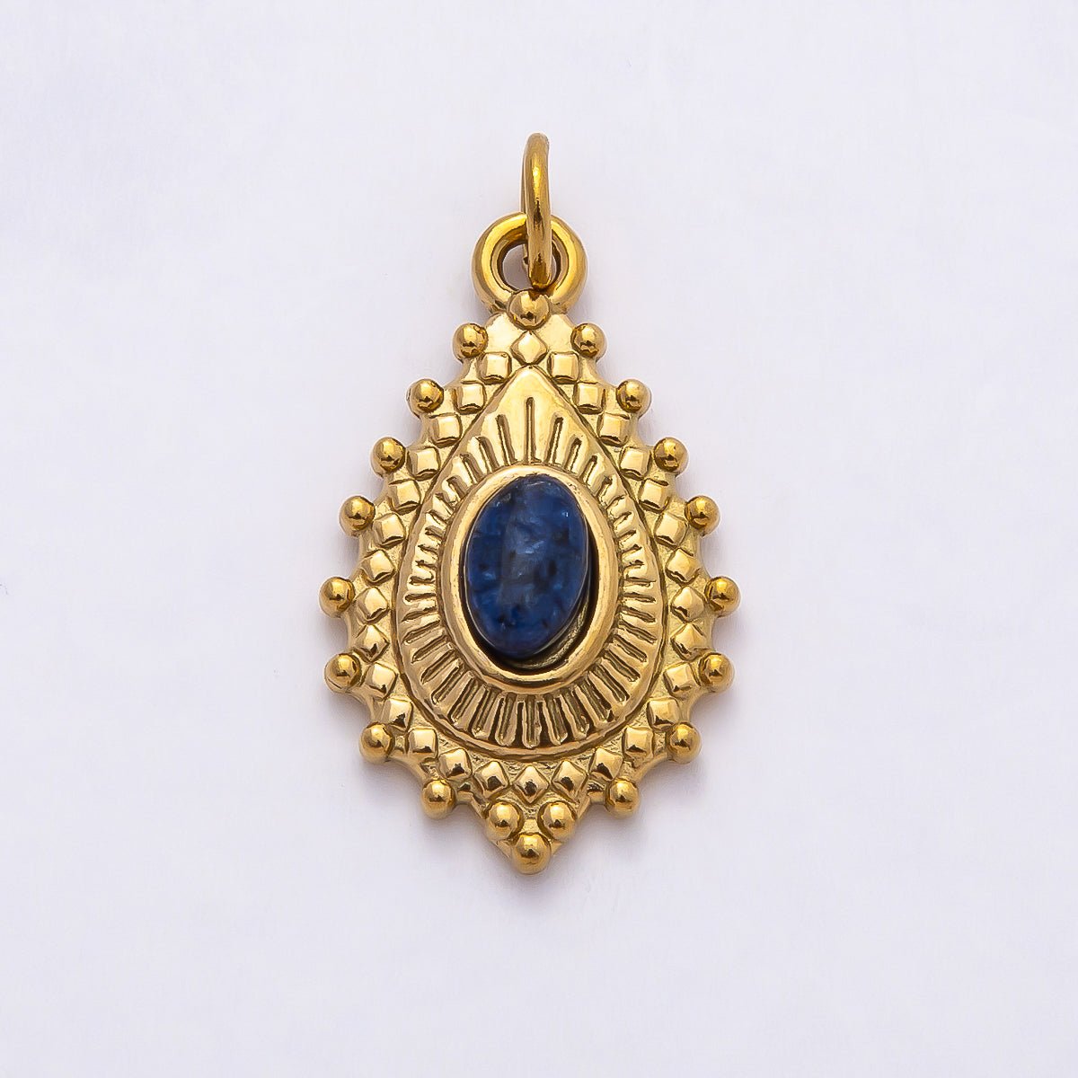 PVD Stainless Steel 22mm Lapis Lazuli, Peridot Oval Artisan Teardrop Gemstone Charm | Charms - 00791 Charms - 00792 - DLUXCA