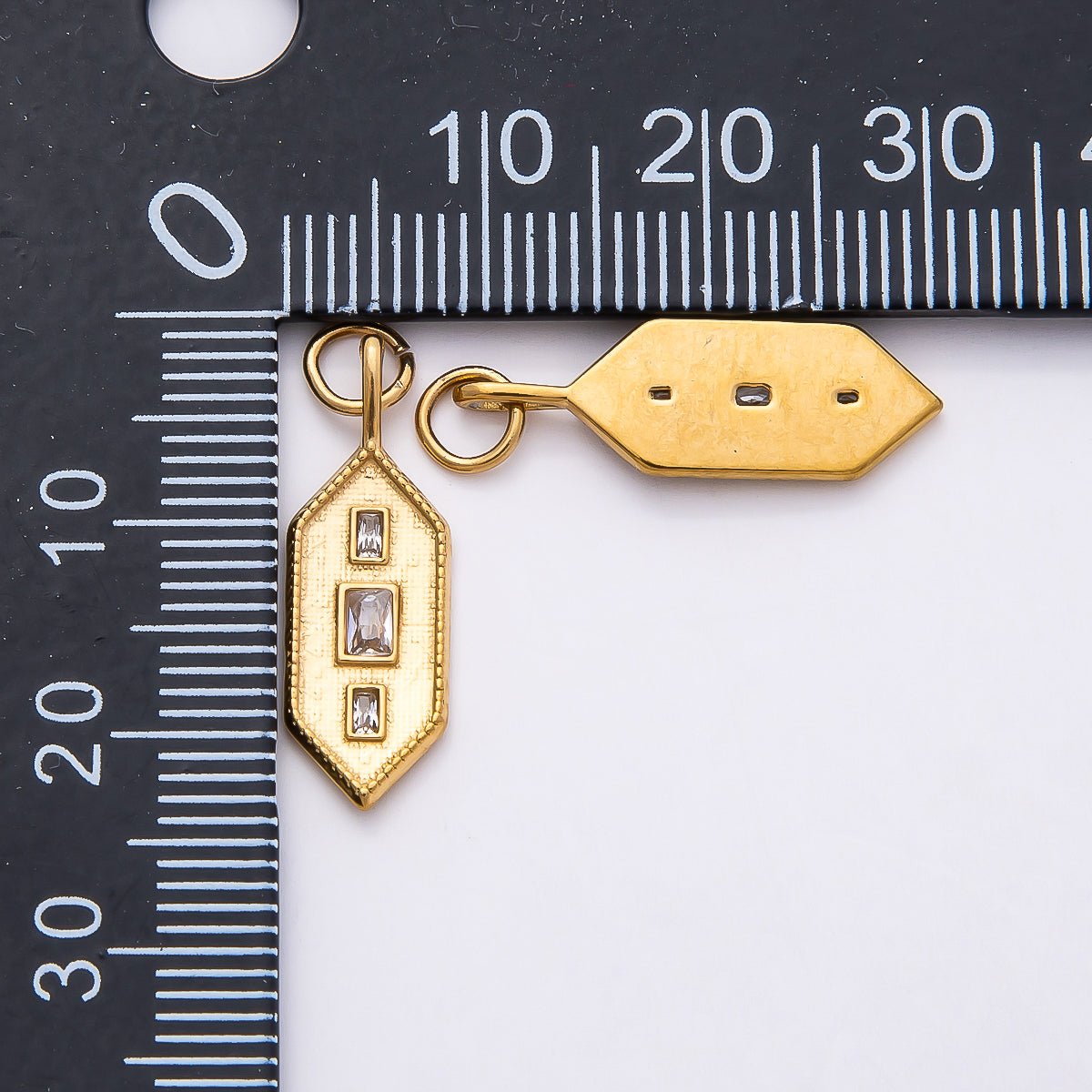 PVD Stainless Steel 22mm Triple Baguette Hexagon Textured Pendant | Charms - 00797 - DLUXCA