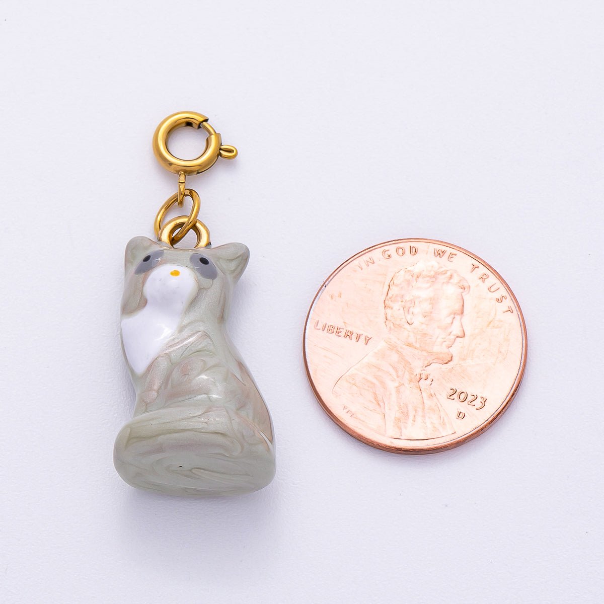 PVD Stainless Steel 24mm Grey Kitty Cat Pet Enamel Charm | Charms - 00512 - DLUXCA