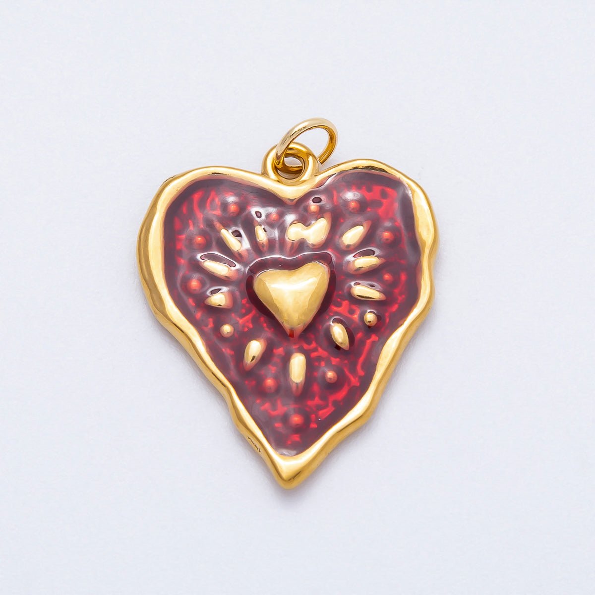 PVD Stainless Steel 26mm Red Enamel Shining Heart Charm | Charms - 00705 - DLUXCA