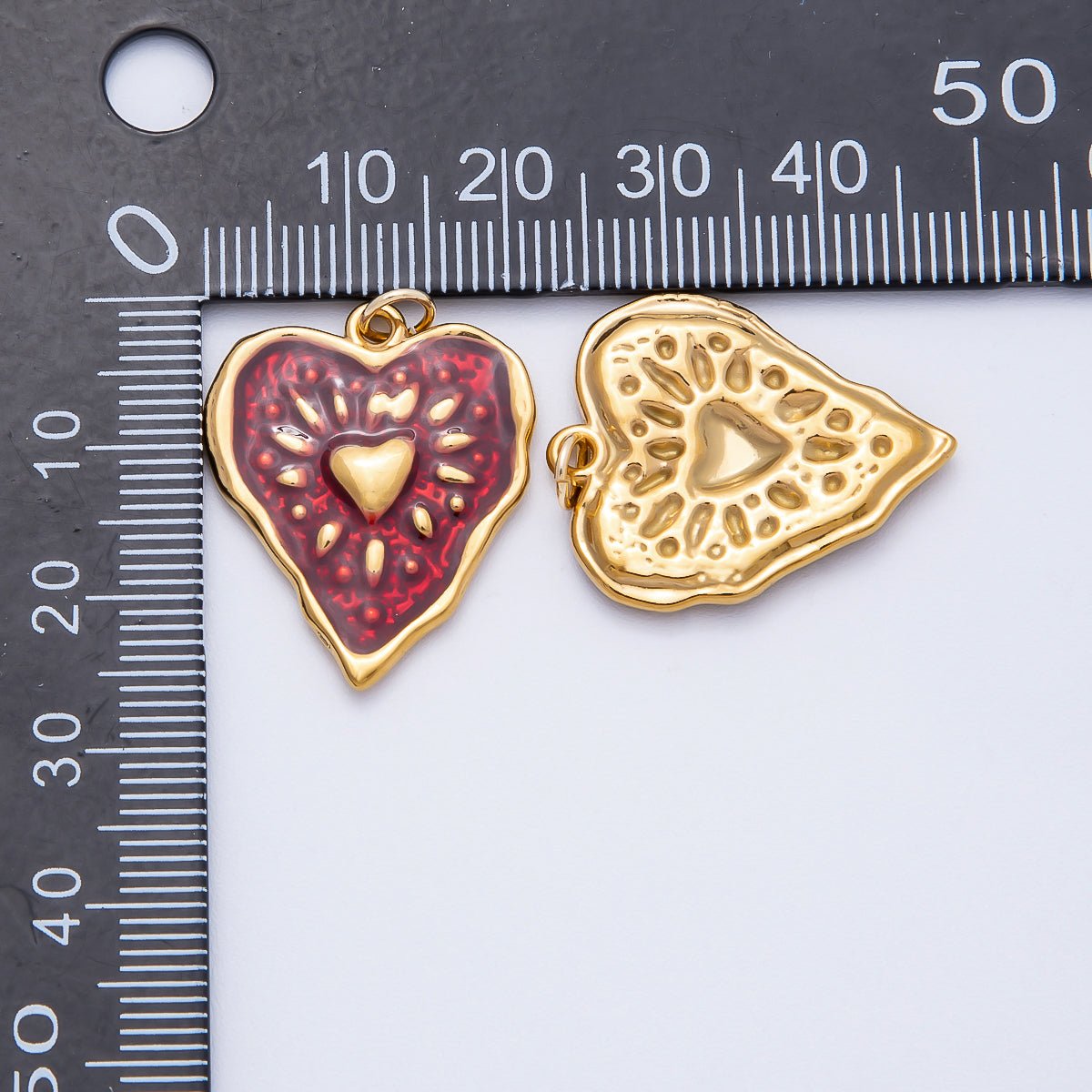 PVD Stainless Steel 26mm Red Enamel Shining Heart Charm | Charms - 00705 - DLUXCA