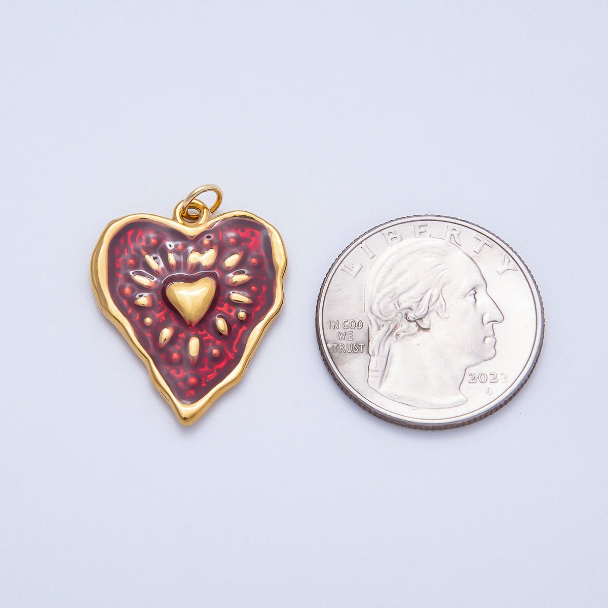 PVD Stainless Steel 26mm Red Enamel Shining Heart Charm | Charms - 00705 - DLUXCA