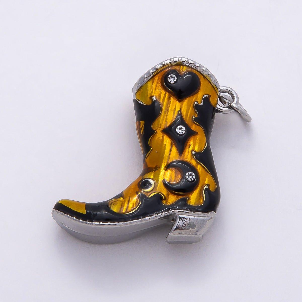PVD Stainless Steel 27mm Clear and Red CZ Black Enamel Western Cowboy Boot Charm in Gold & Silver | Charms - 00782 - Charms - 00785 - DLUXCA