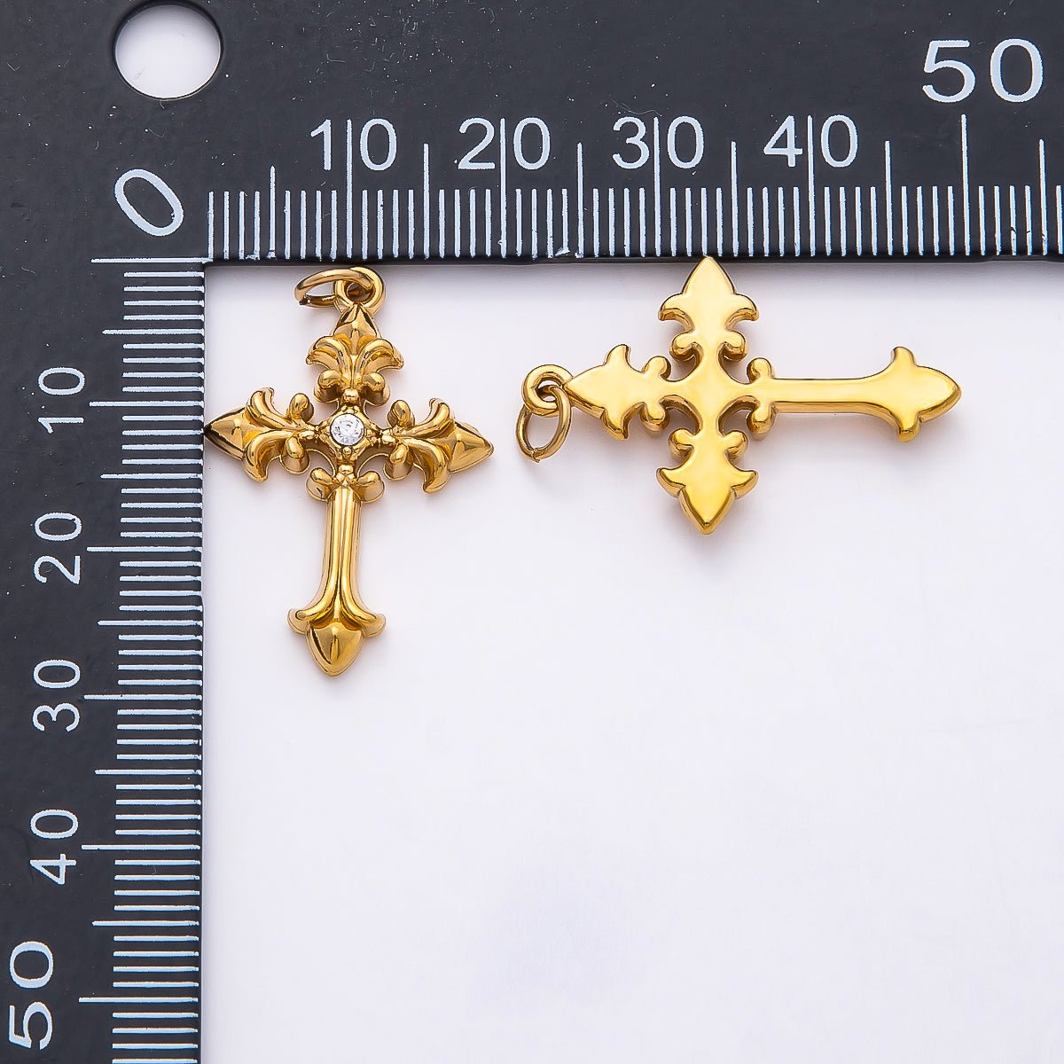 PVD Stainless Steel 28mm Clear Passion Religious Cross Pendant | Charms - 00807 - DLUXCA