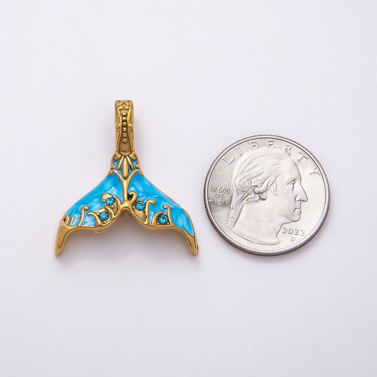 PVD Stainless Steel 30mm White, Blue Glitter Enamel Mermaid Tail Fish Charm | Charms - 00789 Charms - 00790 - DLUXCA