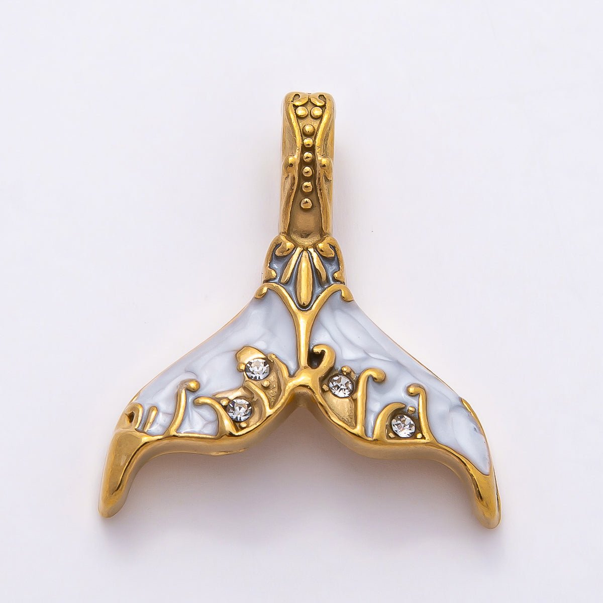 PVD Stainless Steel 30mm White, Blue Glitter Enamel Mermaid Tail Fish Charm | Charms - 00789 Charms - 00790 - DLUXCA
