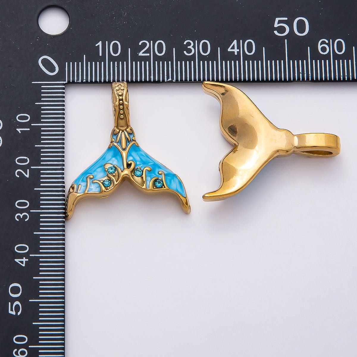 PVD Stainless Steel 30mm White, Blue Glitter Enamel Mermaid Tail Fish Charm | Charms - 00789 Charms - 00790 - DLUXCA