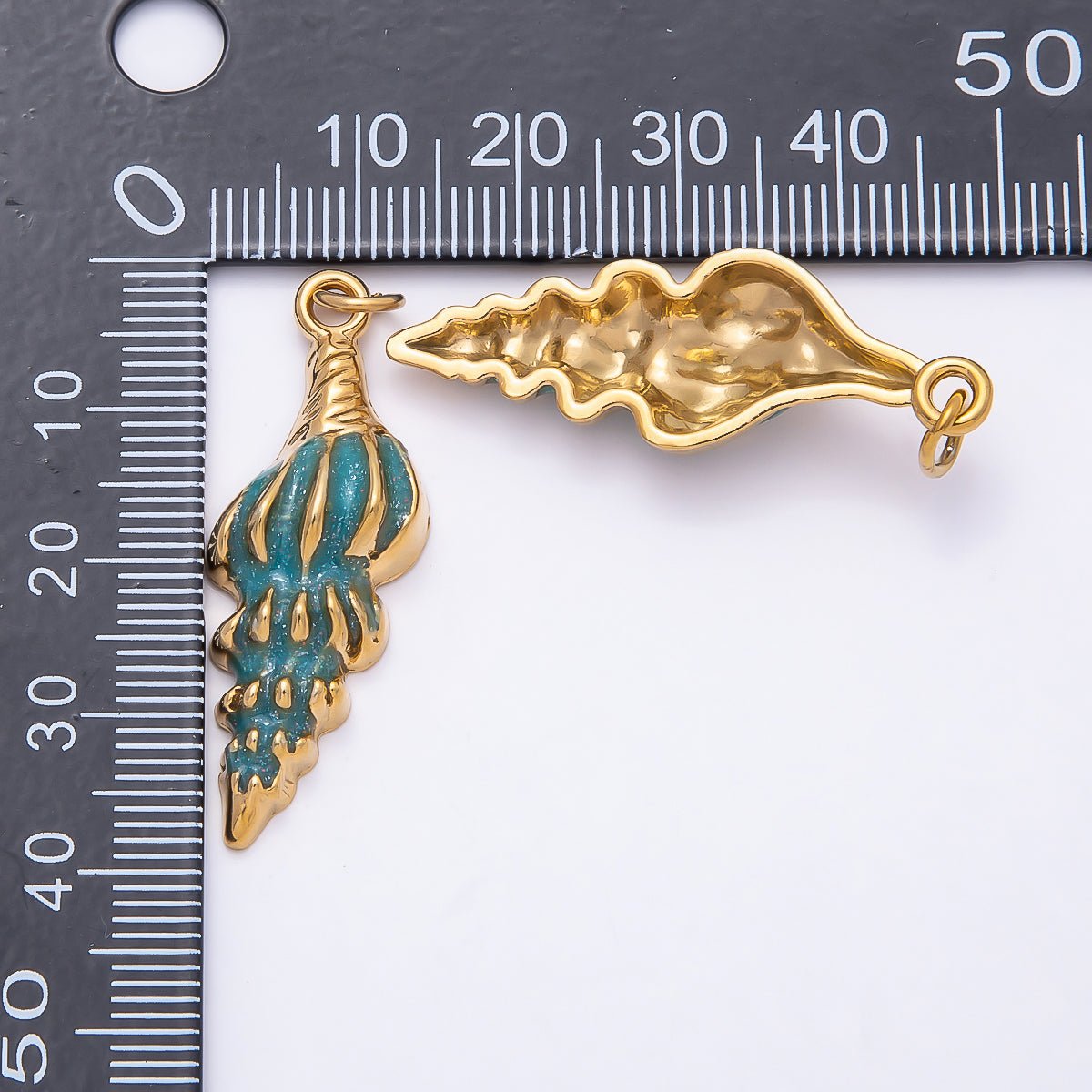 PVD Stainless Steel 37mm Blue Enamel Conch Shell Glitter Beach Charm | Charms - 00781 - DLUXCA