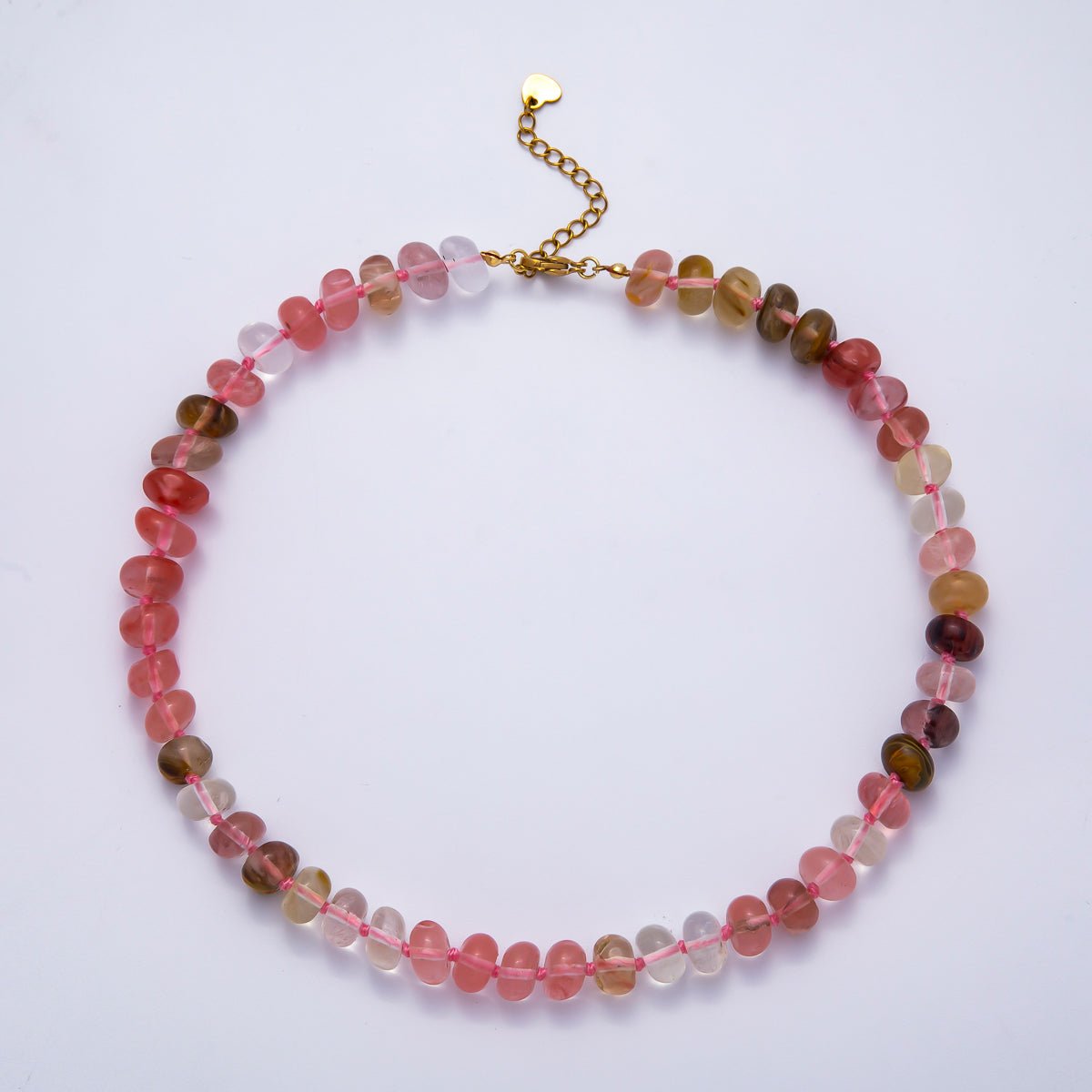 PVD Stainless Steel Natural Gemstone Rondelle Bead 17 Inch Necklace w Extender | WA - 04351 - WA - 04361 - DLUXCA