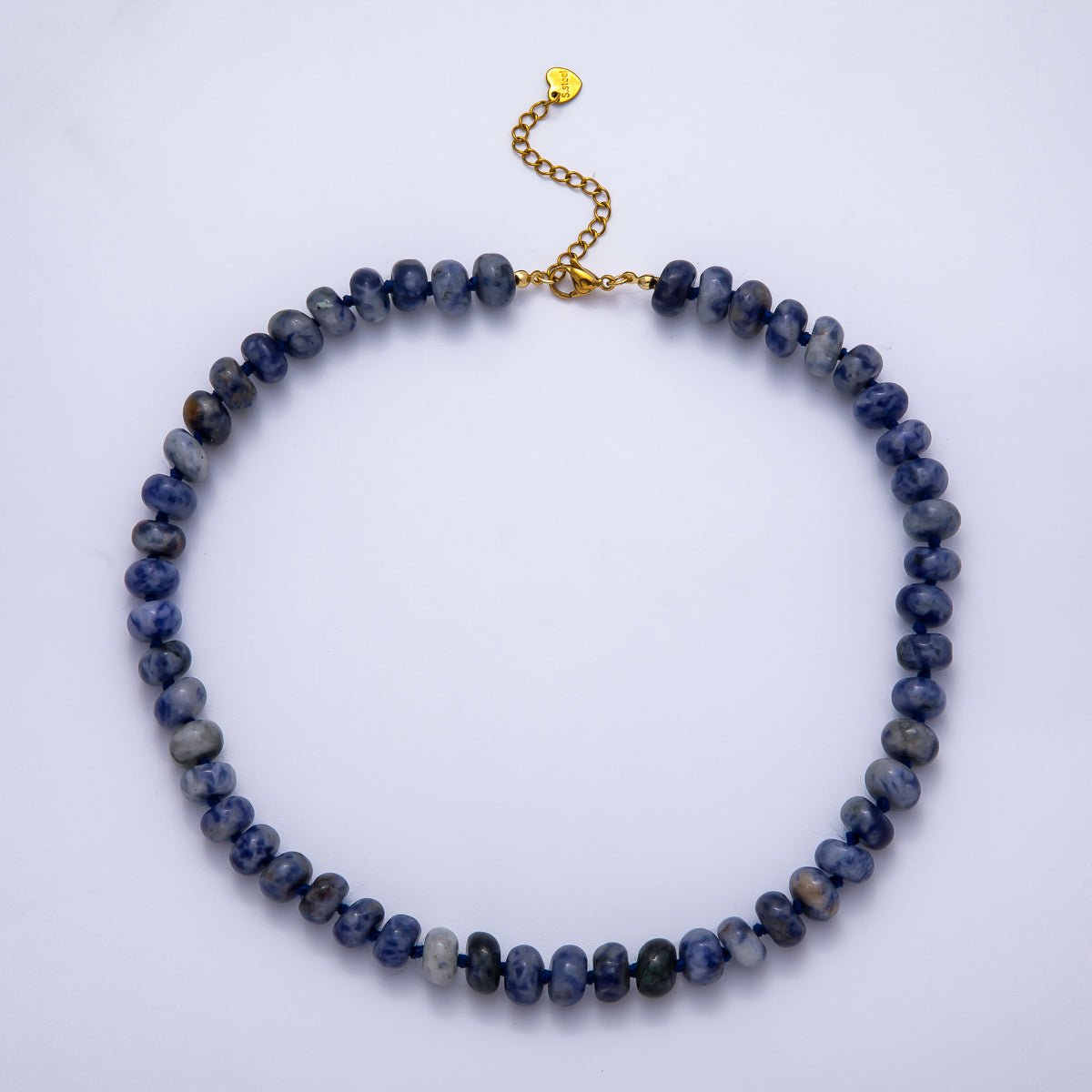 PVD Stainless Steel Natural Gemstone Rondelle Bead 17 Inch Necklace w Extender | WA - 04351 - WA - 04361 - DLUXCA
