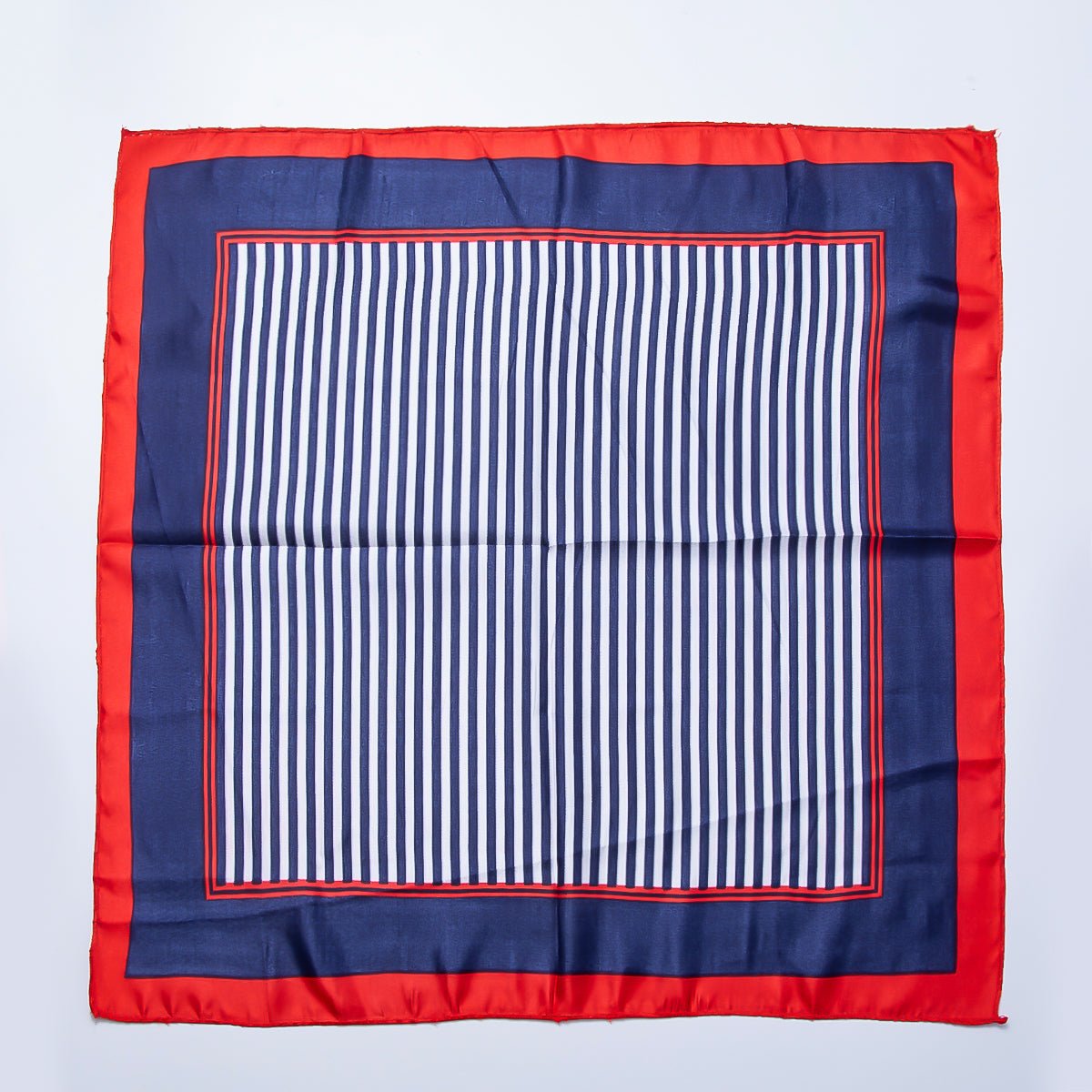 Red and Blue Striped Printed Faux Silk Twill 50 Square Bandana Scarf Necklace | WA-04627 - DLUXCA
