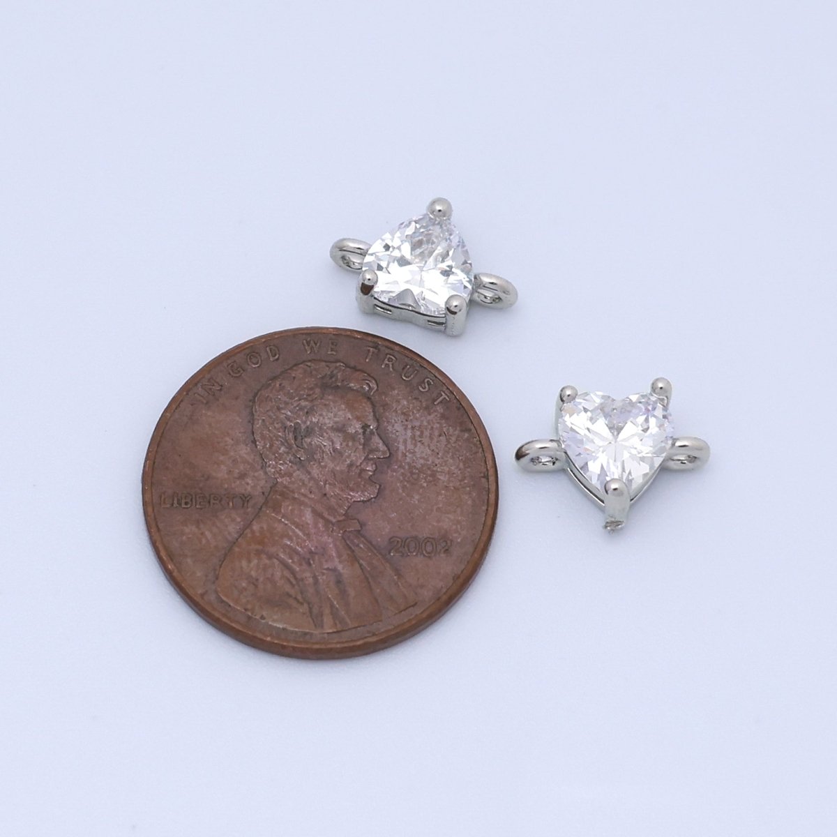 Rhodium Plated 10.3mm Clear CZ Heart Mini Connector | F631 - DLUXCA