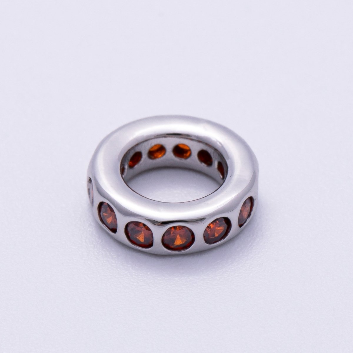 Rhodium Plated 10mm Personalized Round Beaded Birthstone CZ Rondelle Spacer Set | Beads - 00260 ~ Beads - 00271 - DLUXCA