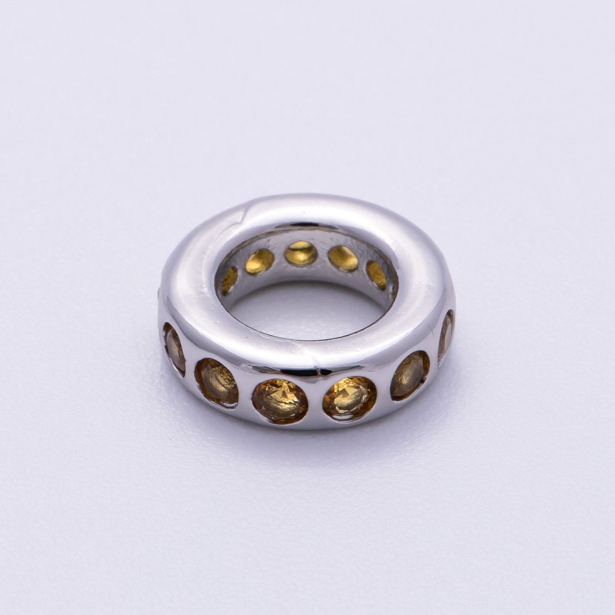 Rhodium Plated 10mm Personalized Round Beaded Birthstone CZ Rondelle Spacer Set | Beads - 00260 ~ Beads - 00271 - DLUXCA