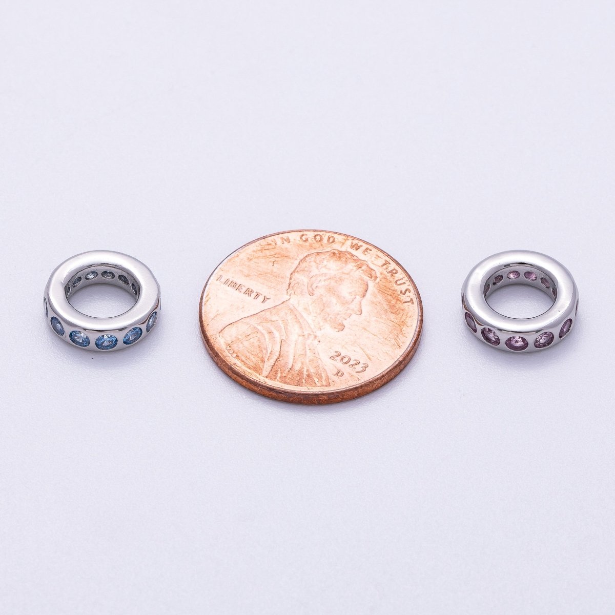 Rhodium Plated 10mm Personalized Round Beaded Birthstone CZ Rondelle Spacer Set | Beads - 00260 ~ Beads - 00271 - DLUXCA